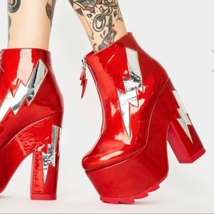 YRU Red Patent Platform boots 9 lightning bolt